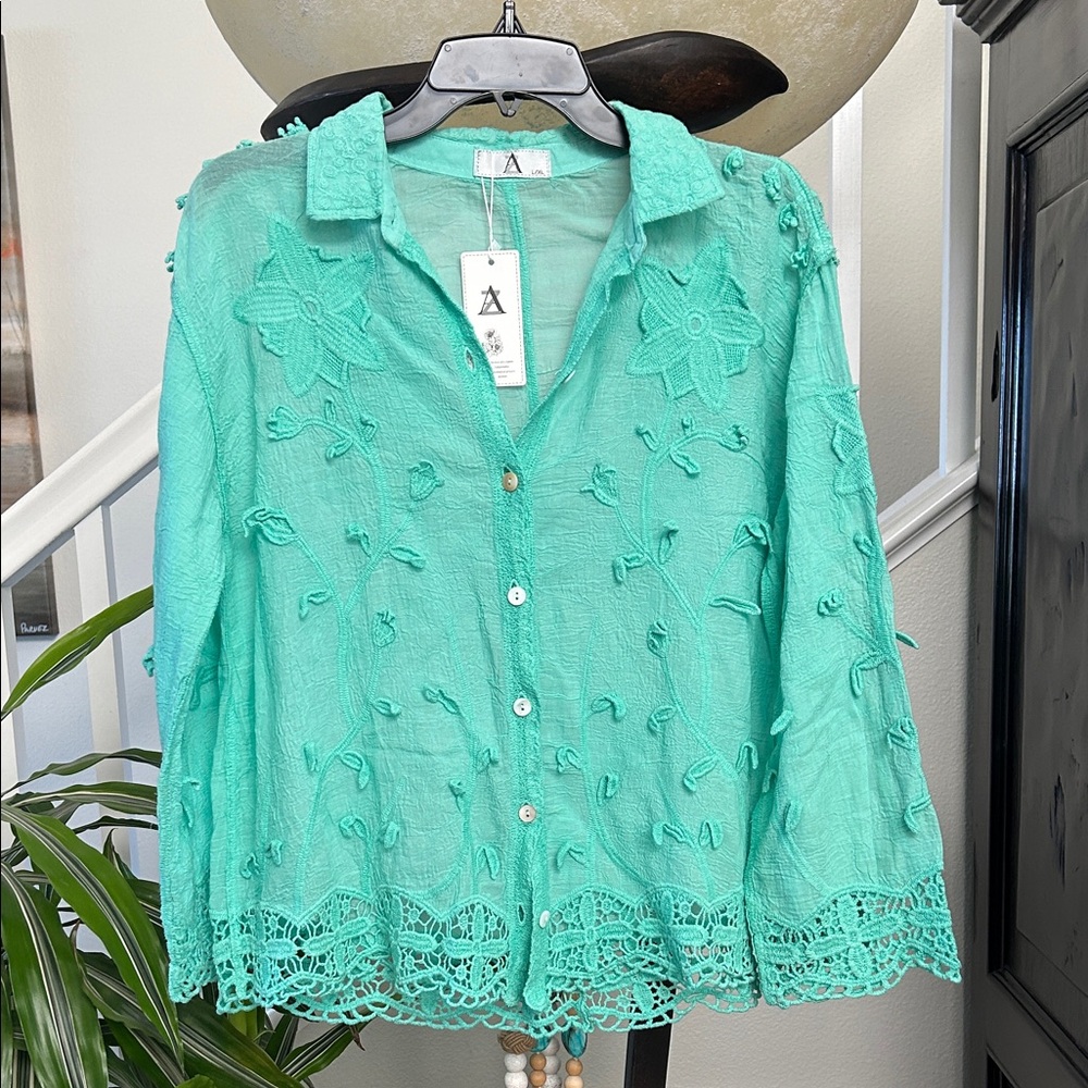 Elegant Aqua Floral Women's Top
